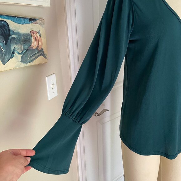 GREEN ENVELOPE V-neck Mutton Sleeve slouchy Stretch Tunic Shirt *SMALL* - Picture 2 of 7